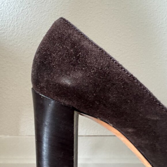 Gucci Vintage Horsebit Brown Suede Pumps Square Toe Block Heel Size 7 Resoled - Picture 12 of 16